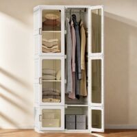 Armoire Portable Pliable, Armoire Plastique Rangement avec compartiments et cintre, Wardrobe Closet Penderie Pliable Multifonction avec 6 Portes Magnétique Transparente