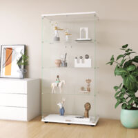 Vitrine en verre 80x36x164 cm,Armoire vitrée de rangement et protection - 2 portes, 4 étagères réglables, serrure - Vitrine d‘angle blanche pour salon ou chambre