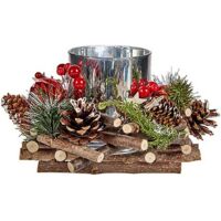 Weihnachtskerzenhalter rot grün versilbert natur 20 x 11 x 20 cm