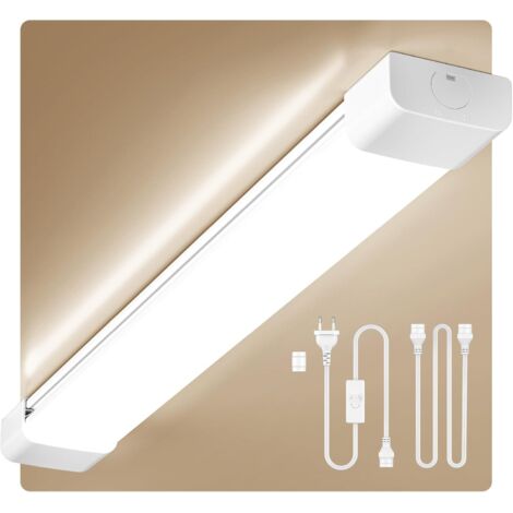 Amdelne 60cm LED Feuchtraumleuchte Weiß 18W 1980LM,Neutralweiß 4000K,PC,IP65,Ultraslim LED-Lichtleisten mit Stecker für Badezimmer Keller Garage [klasse E]