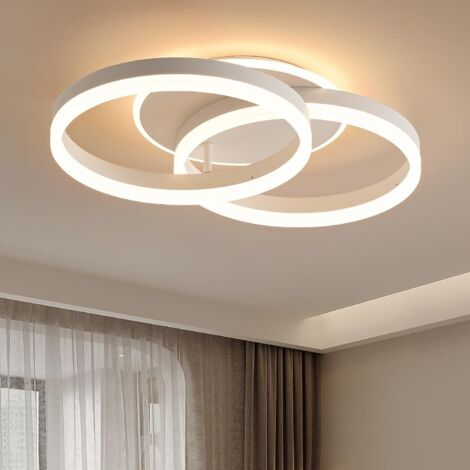 LED Deckenlampe Wohnzimmer 50cm 2-Ringen Design, 36W Deckenleuchte Moderne mit Fernbedienung Dimmbar, aus Metall+Acryl,Mit Nachtlicht Memory-Funktion, für Schlafzimmer, Esszimmer, Büro,Weiß