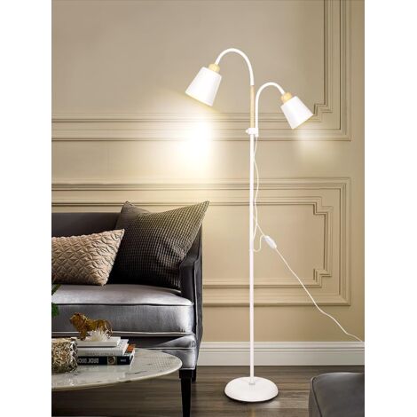 Anten Stehlampe mit leselampe Wohnzimmer Valis E27 Fassung max. 60W 360° Schwenkbare 2 Lampenköpfe Stehleuchte moderne Metall Sofa Lampe mit Höhe 159 cm für Schlafzimmer Weiß ohne Birne