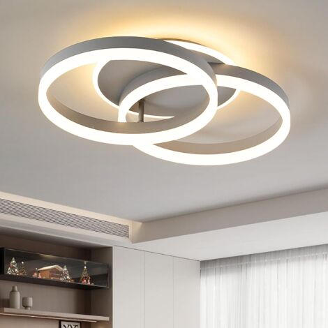 Amdelne 36W LED Deckenleuchten Grau 3600LM,3000–6500K dimmbar,Fernbedienung,Modern 2-ring Deckenlampe für Wohnzimmer Schlafzimmer-50x30cm [klasse F]