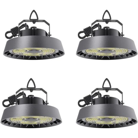 Modlicht 4er Pack LED Hallenbeleuchtung 200W 34000LM,Kaltweiß 5000K,Rund Schwarz Ø28.5cm,IP65,UFO Highbay-Leuchte für Gewerbliche Lager,Werkstatt [klasse B]