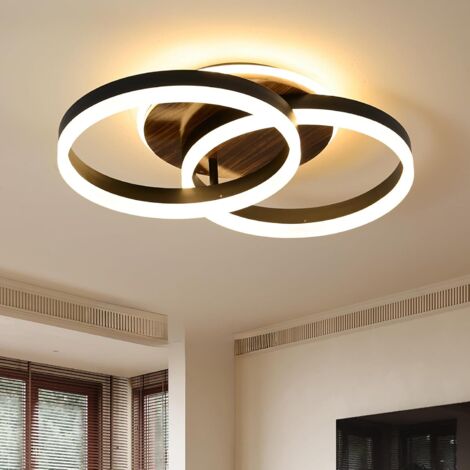 Amdelne 36W LED Deckenleuchten Schwarz-holz 3600LM,3000–6500K dimmbar,Fernbedienung,Modern 2-ring Deckenlampe für Wohnzimmer Schlafzimmer-50x30cm [klasse F]