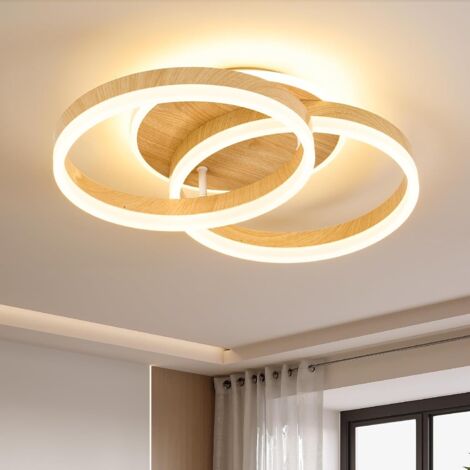 Amdelne 36W LED Deckenleuchten Holzoptik 3600LM,3000–6500K dimmbar,Fernbedienung,Modern 2-ring Deckenlampe für Wohnzimmer Schlafzimmer-50x30cm [klasse F]