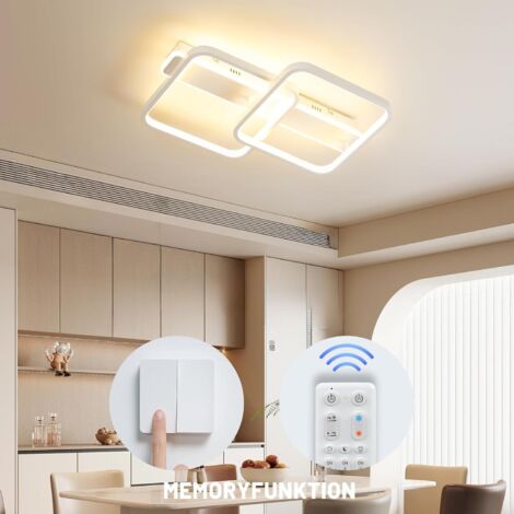 Antenlicht LED Deckenleuchten Weiß 38W 4260LM, Moderne Quadrat Acryl 49cm,3000-6500K,Fernbedienung,Nachtlicht,für Schlafzimmer Kinderzimmer [klasse E]