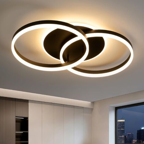 Amdelne LED Deckenleuchten Schwarz 48W 4800LM,2700-6500k,Moderne Doppelring Acryl 68cm,Fernbedienung,Nachtlicht,für Schlafzimmer Esszimmer [Klasse F]