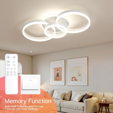 Amdelne LED Deckenleuchte Weiß 50W 4800LM,Moderne 3-Ring Acryl 50cm,3000-6500K,Fernbedienung,Memoryfunktion,für Schlafzimmer Wohnzimmer  [Klasse F]