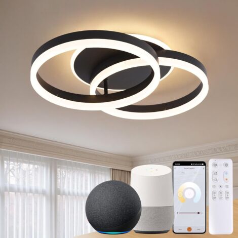 Amdelne LED Deckenleuchte Schwarz 36W,3000-6500K,Moderne Doppelring Acryl 50cm,APP WIFI,Alexa/Google,Fernbedienung,für Schlafzimmer Wohnzimmer  [Klasse F]