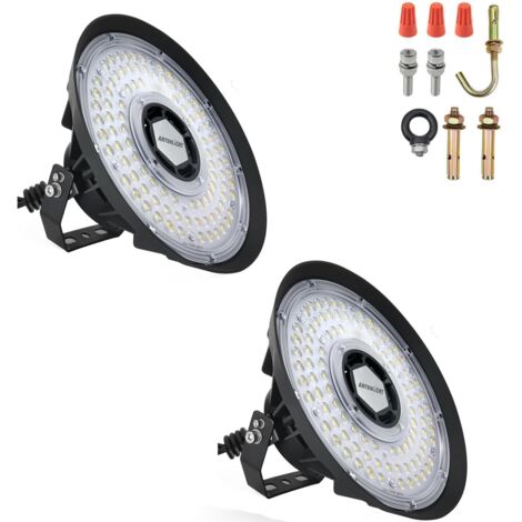 Antenlicht 2er Pack LED Industrieleuchte UFO 200W 34000LM 5000K,IP65,170LM/W,90°Linse,Hochregalleuchte für Lager,Werkstatt,Fabrik,Sporthalle [Energieklasse B]