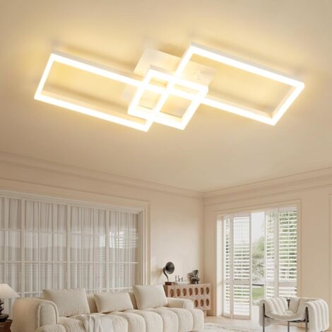 Amdelne LED Deckenleuchte Weiß 48W 5600LM,Moderne 3-Rechteck Acryl 80cm,3000-6500K,Fernbedienung,Nachtlicht,für Wohnzimmer Schlafzimmer [Klasse E]