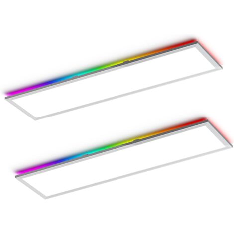 Amdelne 2er Pack LED Panel Deckenleuchte 100x25cm 30W 3000K-6500K,ultra‑flach mit RGB 4W,Fernbedienung,3 Lichtmodi,Nachtlicht,für Wohnzimmer  Büro [Klasse E]