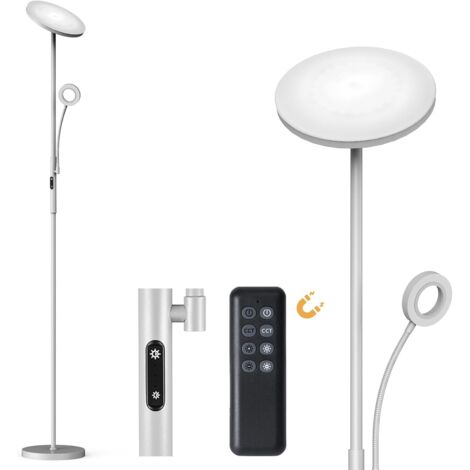 Modlicht LED Stehleuchte Silber 175cm 30W mit Leselampe 5W,3000K-6000K,Metall,Touch,Fernbedienung,CRI95,für Wohnzimmer Schlafzimmer [Klasse E]