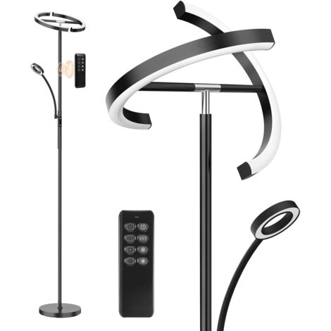 Antenlicht 22W LED Stehleuchte mit 7W Leselampe Schwarz 175cm-2750LM,3000-6000K dimmbar-Fernbedienung,Modern Stehlampen für Wohnzimmer Schlafzimmer[Klasse F]