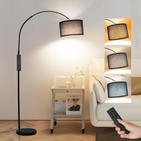 Antenlicht Bogenlampen Schwarz 165-180cm,Stoffschirm schwarz Ø33cm,E27,inkl.9W LED(3000K,860LM),Fernbedienung/Fußschalter,Stehleuchte für Wohnzimmer Schlafzimmer[Klasse E]