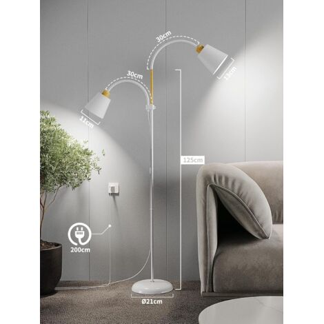 Antenlicht Stehlampen mit Leselampe 159cm-Weiß,2xE27 Max.60W-Knopfschalter,Metall Stehleuchte für Wohnzimmer Schlafzimmer (ohne Leucht)