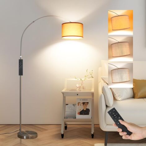 Antenlicht Bogenlampen Silber 165-180cm,Stoffschirm braun Ø33cm,E27,inkl.9W LED(3000K,860LM),Fernbedienung/Fußschalter,Stehleuchte für Wohnzimmer Schlafzimmer[Klasse E]
