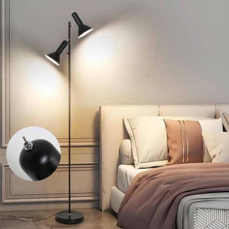 Amdelne LED Stehlampen 171cm Stehleuchte mit 2 Lampenköpfe Leselampe E27 Fassung max. 60W Metall Sofalampe Standleuchte für Arbeitszimmer Schwarz ohne Leuchtmittel