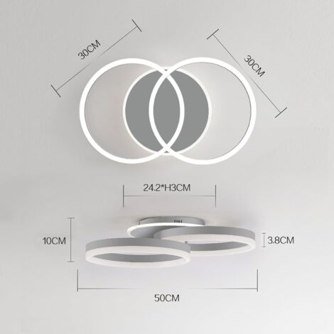 Modlicht 36W LED Deckenleuchten Grau 3600LM-Moderne 2 ring Acryl 50cm,Dimmbar 3000-6500K,Fernbedienung,für Schlafzimmer Wohnzimmer [Klasse F]