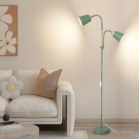 Antenlicht Stehleuchte Doppelkopf 159cm,Moderne Metall Grün,360° schwenkbar,Holzdekor,Fußschalter,E27 max. 60W,Leselampe für Wohnzimmer Schlafzimmer-ohne Leuchtmittel