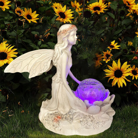 Kniende Feenfigur aus Kunstharz, Kristallkugel, Solarleuchte, Dekoration für den Feengarten, 1 Stück (1/5)
