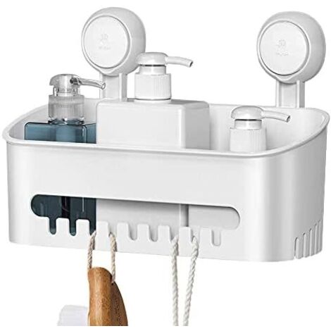 Duschablage, nicht perforiert, max. 8 kg, platzsparende Ablage mit 2 Saugnapfhaken für Duschablage, Badezimmer- und Küchenaccessoires (30,5 x 14 x 20,8 cm) (1/5)