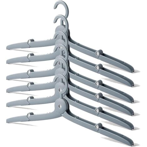 Set mit 6 faltbaren Kleiderbügeln aus Kunststoff, winddicht/platzsparend, für Reisekleidung, Camping, Schule, Familie, Kinder und Kleiderschrank, blaugrau (1/5)