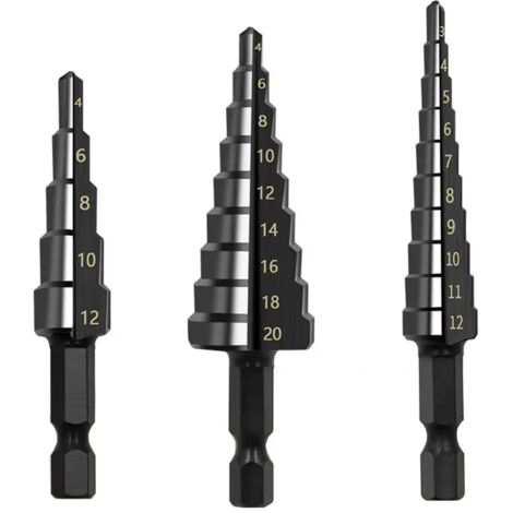 HSS-Stufenbohrer mit gerader Nut, 3–12 mm, 4–12 mm, 4–20 mm, nitrobeschichteter Stufenbohrer, Bohrmaschinen-Set, Lochbohrer für Holz und Metall (1/5)