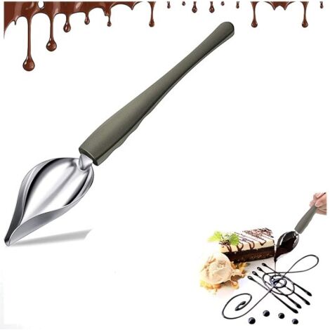 2 Stück Zeichenlöffel Dekorative Dessertlöffel Schokoladenkuchenlöffel Edelstahl-Stiftlöffel mit spitz zulaufendem Ausguss für Speisendekoration Sushi Backen Dessert (groß) (1/5)