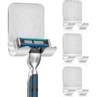 Set mit 4 silbernen Duschrasiererhaltern, Edelstahl 304, selbstklebend, kein Bohren erforderlich, glatte Kanten, 1 Set