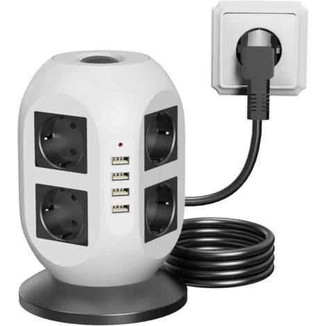 Regleta de 8 enchufes con 4 puertos USB, protección contra sobretensiones y cable de 2 m para la oficina