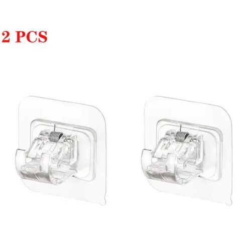 2 piezas de ganchos de abrazadera para soporte de barra de cortina ajustables sin clavos, soportes de soporte de barra de cortina adhesivos de montaje en pared, gancho de soporte colgante con abrazade (1/5)