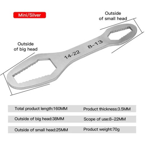 Llave universal autoajustable ajustable de 8-22 mm con gafas de seguridad, llave Torx de doble cabeza, herramientas manuales para fábrica, 160 mm 8-22 mm (1/5)
