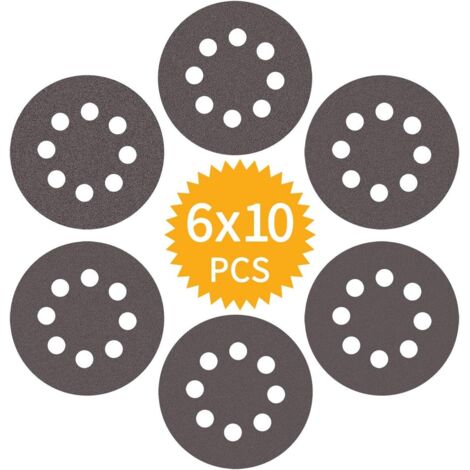 Disques de ponçage 125 mm – 60 piezas de carburador de silicio, grano 400 à 2000, 8 trous, pour ponceuse orbitale (color aléatoire) (1/5)