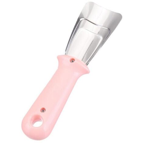 Herramienta para descongelar de acero inoxidable n.° 1, portátil, útil, para descongelar refrigeradores, pala, raspador de hielo para congelador, utensilio de limpieza de cocina, color rosa y plateado