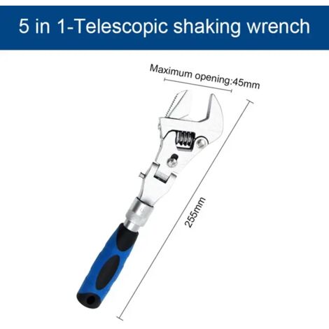 Llave dinamométrica de trinquete ajustable 5 en 1 de 10 pulgadas, llave de rodillo universal plegable de 180 grados, herramienta manual, mantenimiento del hogar 5 en 1