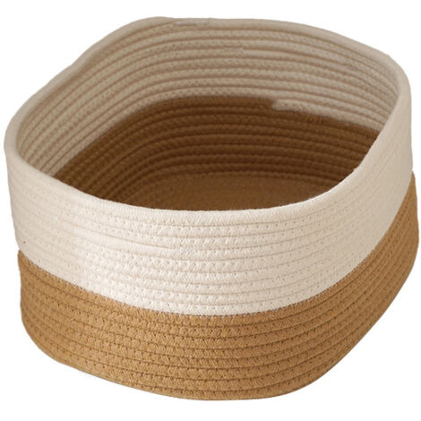 Juego de 3 cestas de almacenaje de cuerda de algodón  Cestas decorativas para armario  Cestas de baño (marrón y blanco) 35 x 28 x 20 cm (1/4)