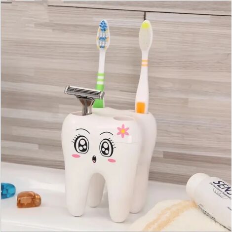 Portacepillos de dientes con forma de dientes de dibujos animados con 4 agujeros, almacenamiento para cepillos de dientes limpios, bandeja de afeitado, soporte para guardar maquinillas de afeitar para (1/5)