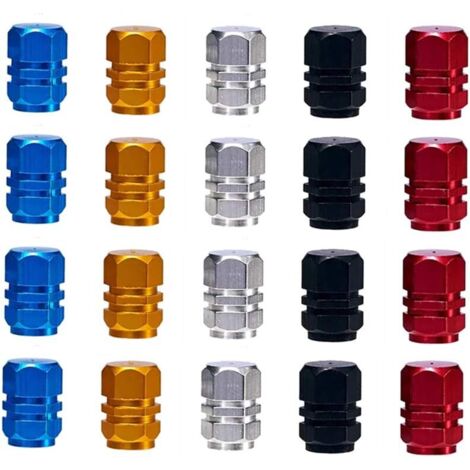 Tapas de válvula, paquete de 40 tapas de válvula de aleación de aluminio a prueba de polvo para motocicleta, automóvil y bicicleta: plateadas, rojas, azules y negras. (1/5)