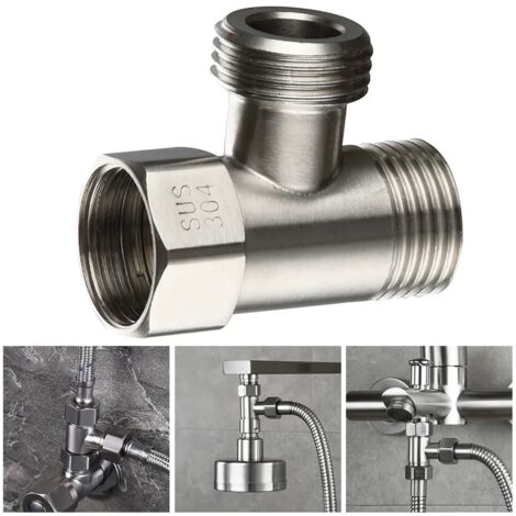 Adaptador en T de acero inoxidable 304 con válvula en T G1/2 para bañera, bidé, cabezal de ducha y ducha para conectar una válvula angular a una manguera o grifo