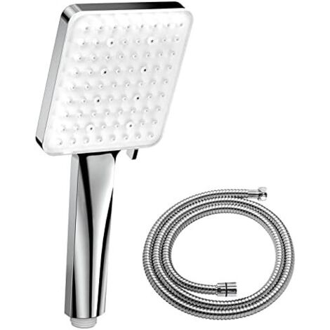 Cabezal de ducha ahorrador de agua con manguera de 1,5 m, 6 tipos de chorro, grande, cromado, color plata (1/5)