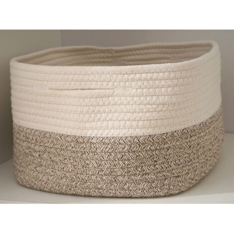 Juego de 3 cestas de almacenaje de cuerda de algodón  Cestas decorativas para armario  Cestas de baño (Bolas de arroz blanco) 35 x 28 x 20 cm (1/5)