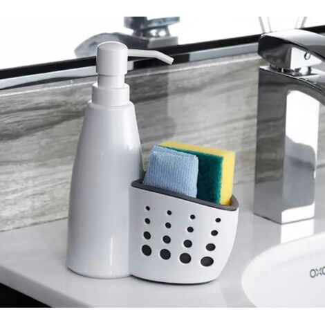 Dispensador de jabón 2 en 1, soporte para esponja de cocina, recipiente multifuncional para detergente líquido con jabonera, 400 ml (1/5)