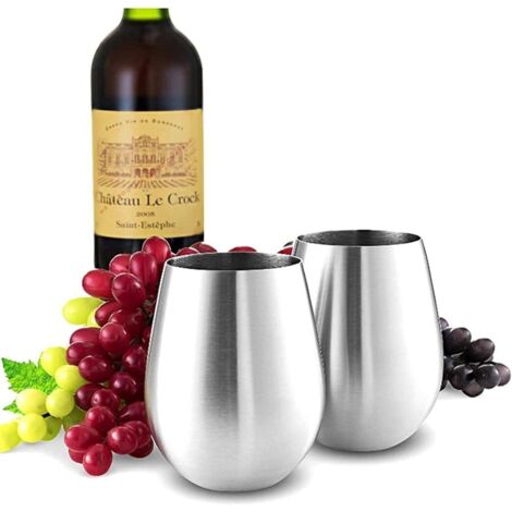 Set de 4 copas de vino irrompibles de acero inoxidable 18/8, color rojo y blanco, 530 ml (1/5)