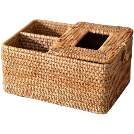 Caja de pañuelos multifuncional hecha de ratán tejido, caja de almacenamiento para sala de estar y dormitorio, decoración del hogar. (1/5)