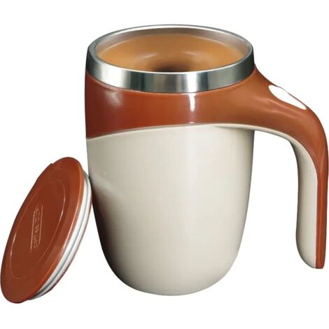 Taza de café aislada de acero inoxidable 304, autoagitadora, adecuada para chocolate caliente, moca, matcha, latte (marrón) (1/5)