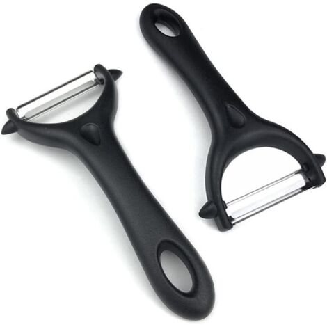 Juego de 2 peladores de verduras, pelador de espaguetis, pelador de patatas, pelador de verduras, pelador de verduras, pelador de verduras dentado, color negro. (1/5)