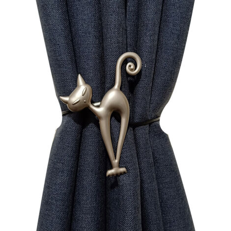 Barra de cortina magnética de metal con clips de hebilla, aleación, lindo motivo de gato, cinta de montaje en la parte posterior, decoración del hogar (1/3)