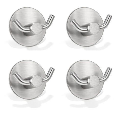 Ganchos para toallas, juego de 4 ganchos de pared autoadhesivos, ganchos de pared fabricados en acero inoxidable 304, ganchos dobles autoadhesivos para toallas de baño y cocina (1/4)